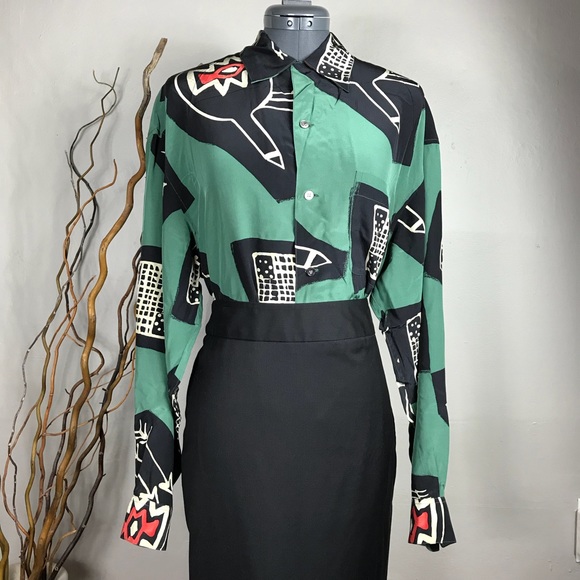 Equipment Tops - Equipment Aboriginal Abstract Art Silk Button Down